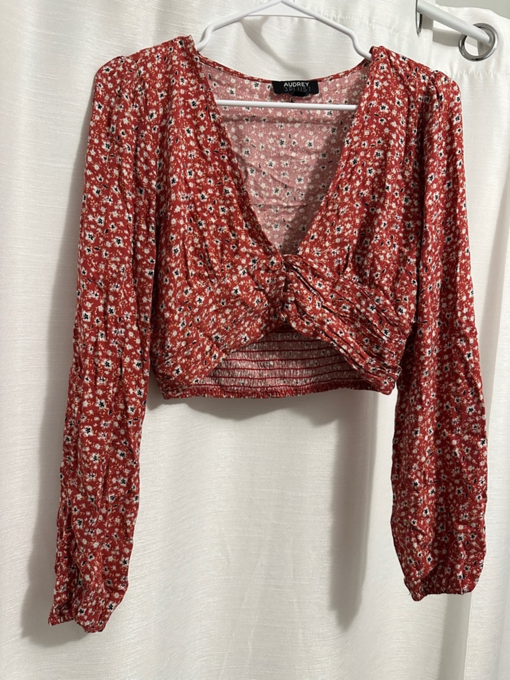 Red Floral Long Sleeve Crop Top
